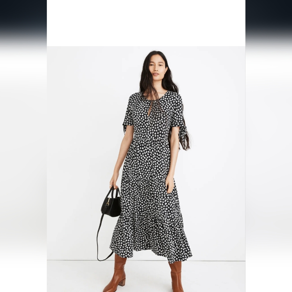 MADEWELL Tie Sleeve Tiered Midi Dress Size S NWT